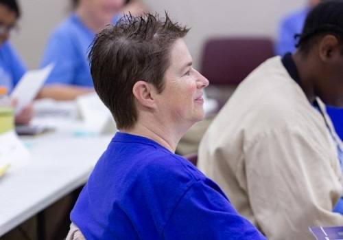 Inmate student at Chillicothe listening to a lecture.
