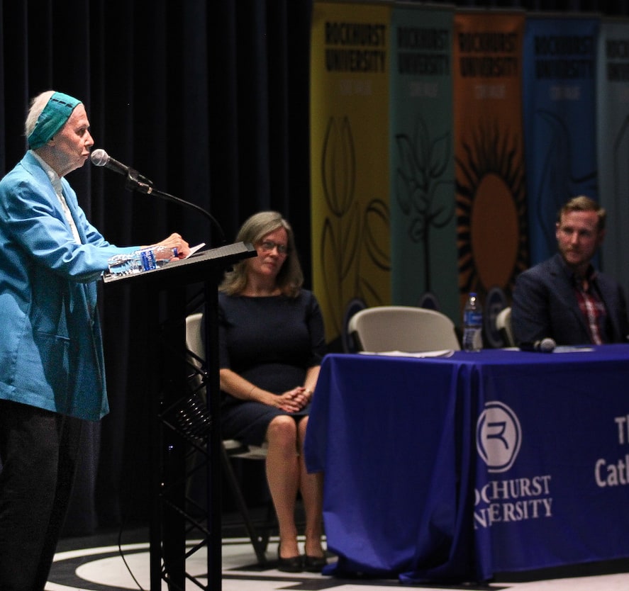 Panelists at a discussion of the Catholic Church