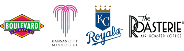 logos for Boulevard Brewing, KCMO, KC Royals, Roasterie Coffee