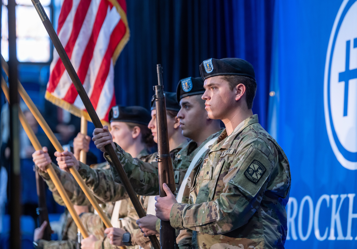 Military students at inauguration of Dr. Cassady