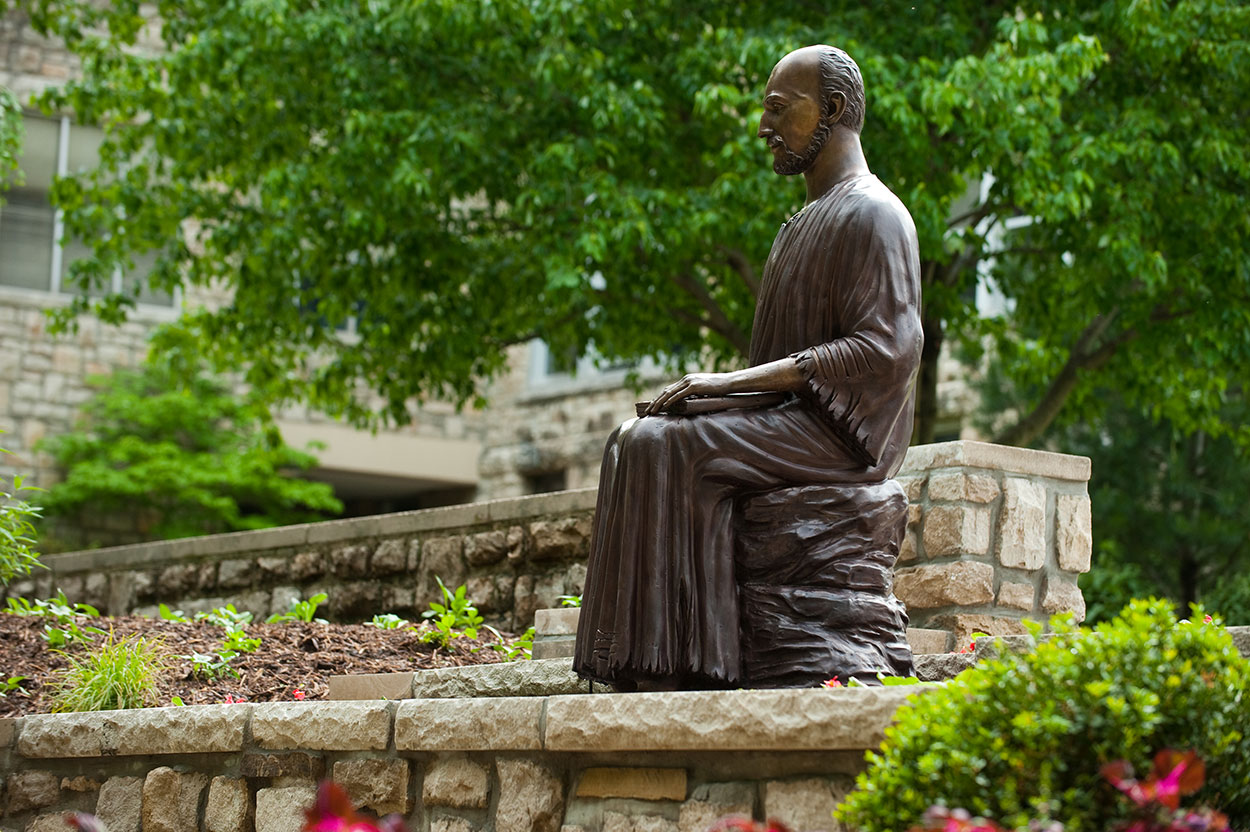 Statue of Saint Ignatius on the Rockhurst campus.