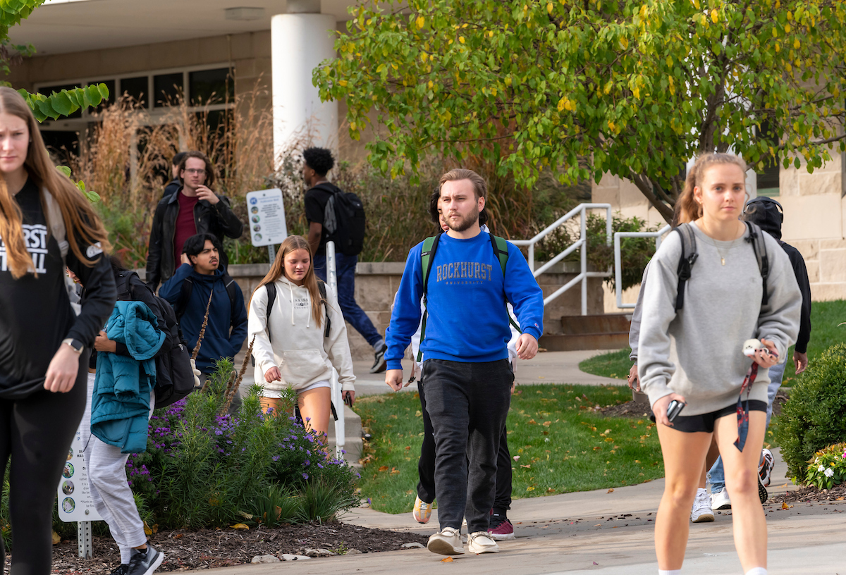 Students walking out of the Science Building