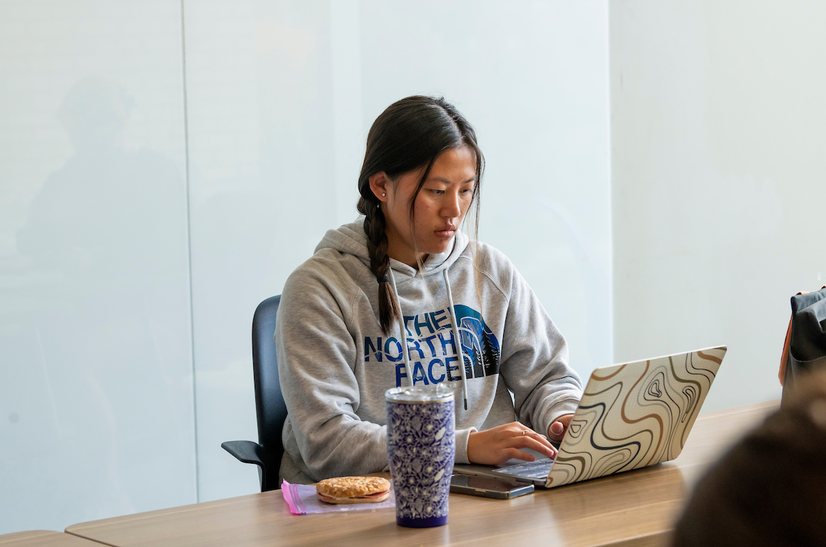 Studying in Arrupe Hall study room