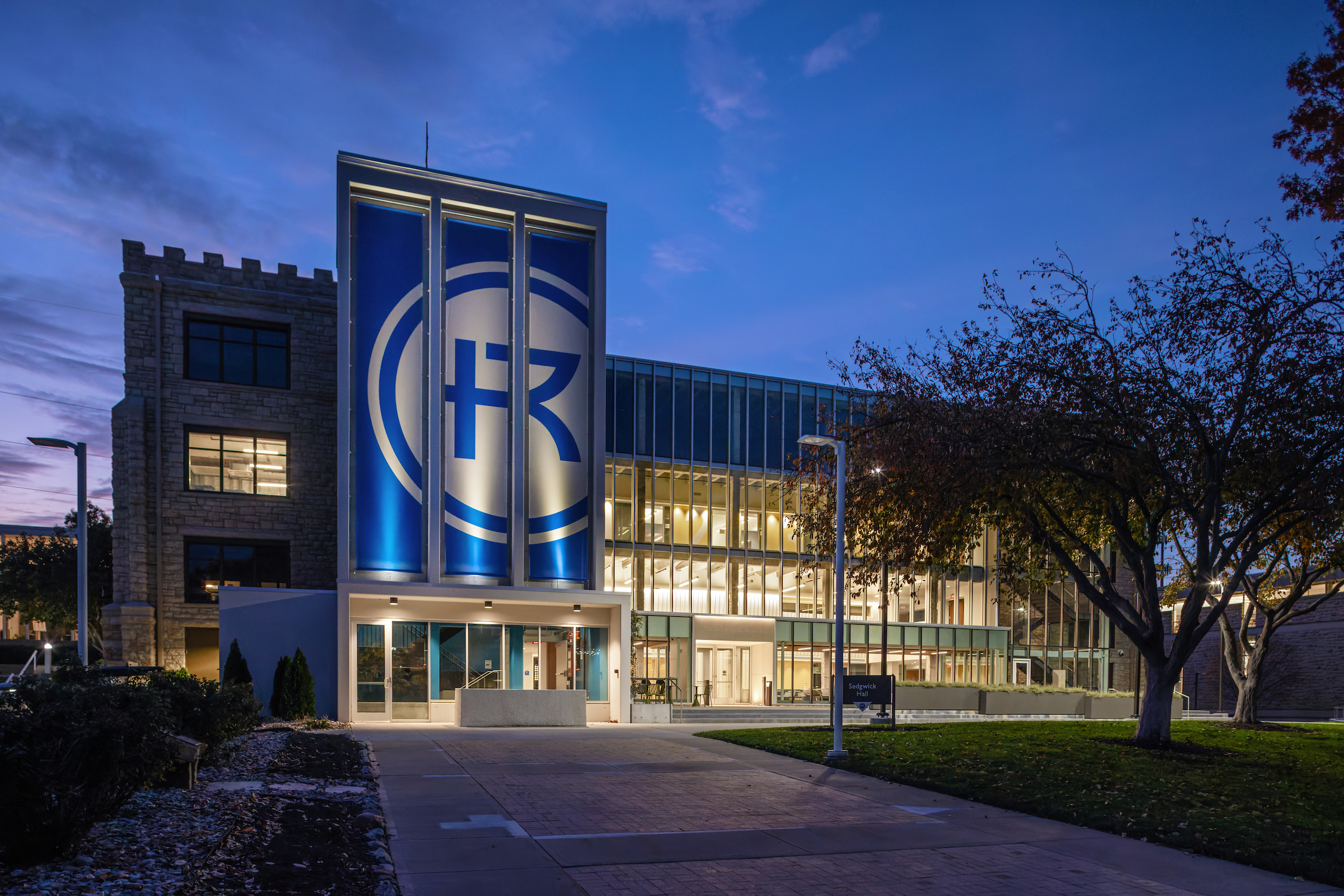 Sedgwick Hall at night