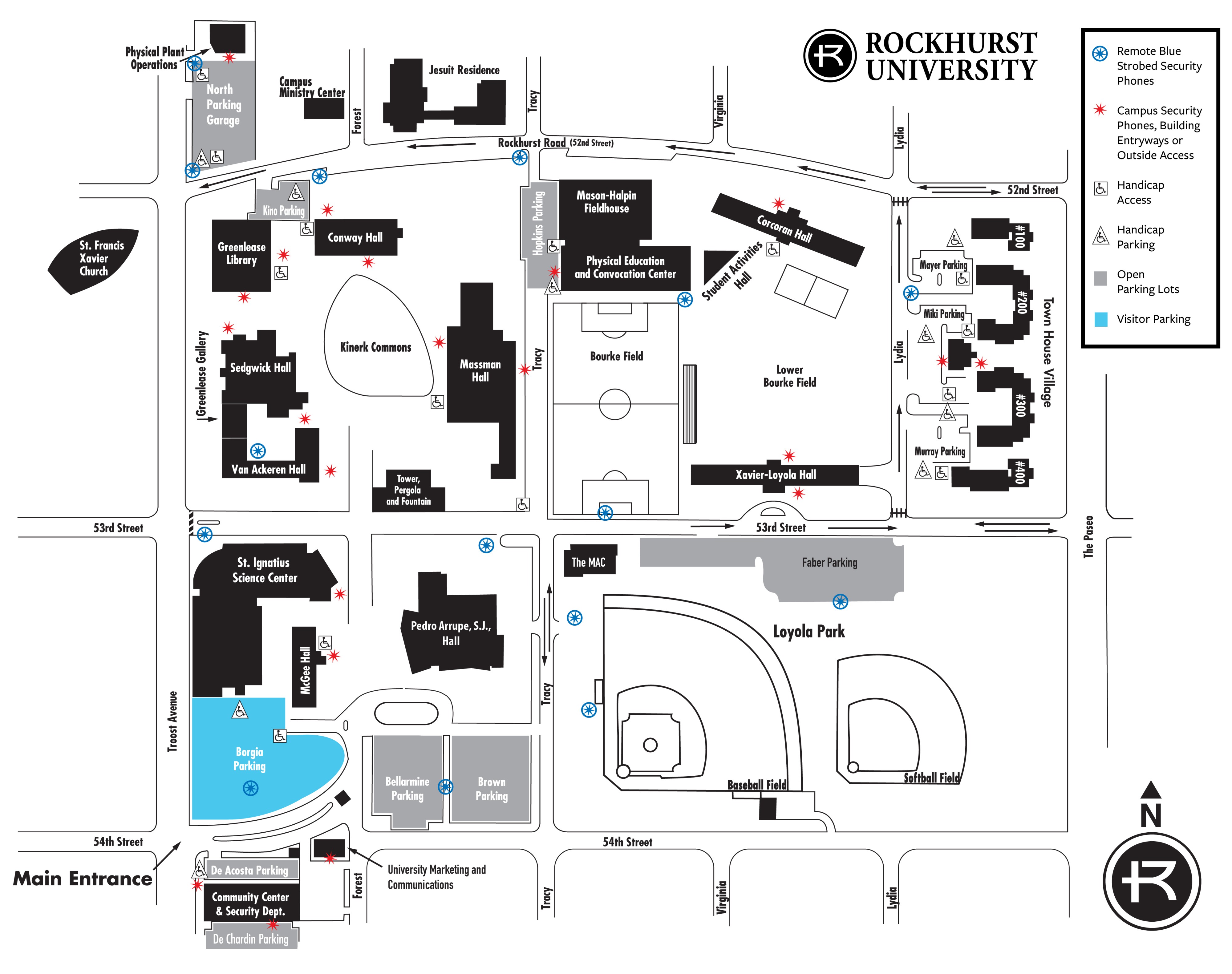 Campus map showing visitor parking south of McGee Hall