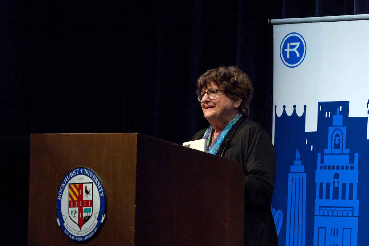 Helen Prejean speaks from a podium