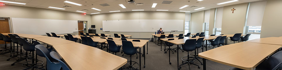 Panoramic view of Arrupe 224 classroom 