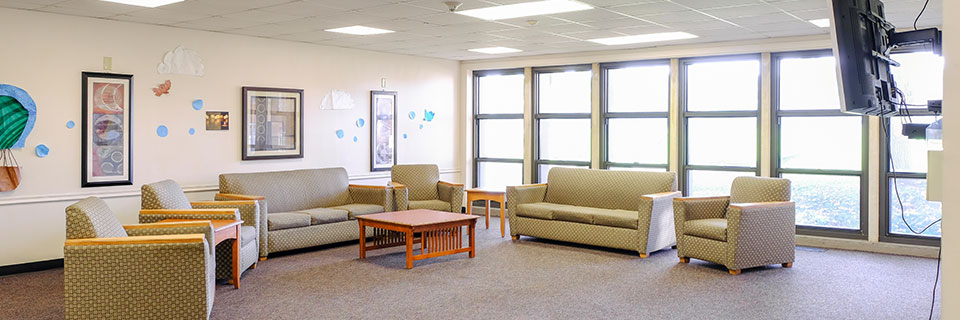 Couches arranged in a large sitting area