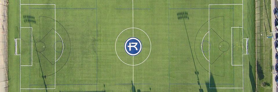 Aerial view of Bourke Field with soccer and lacrosse lines