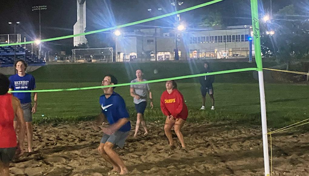 Beach volleyball intramurals on Rockhurst's sand court