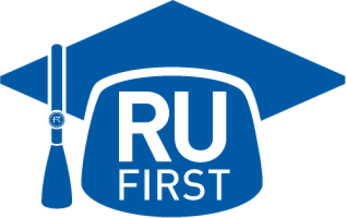 RU First Logo - Grad cap with RU First on it