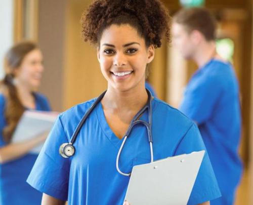 Nursing student with stethoscope and clipboard