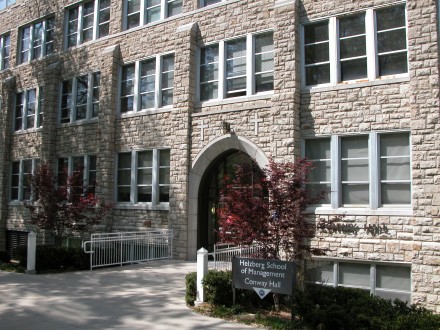 A view of the entrance of Conway Hall. 