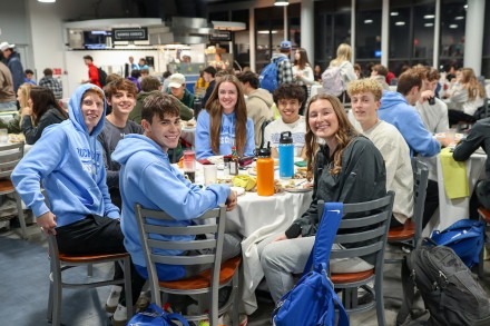 A table of students in the cafeteria 